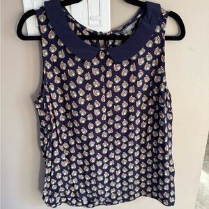 Peter Pan collar Navy Blue Squirrel Print top